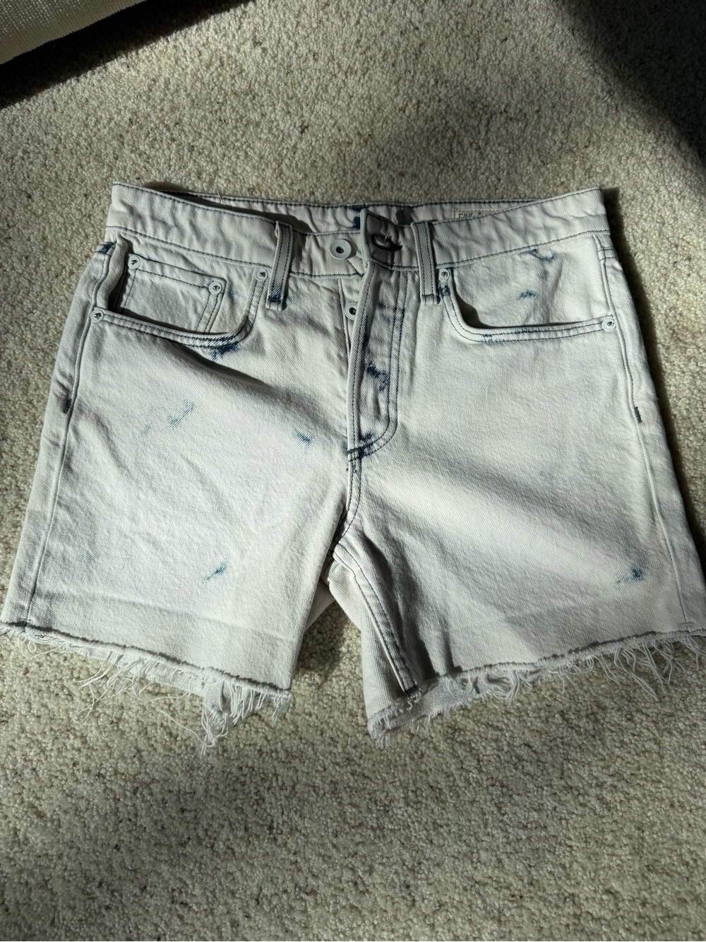 rag & bone White Denim Cutoff Shorts with Faded Blue Accents